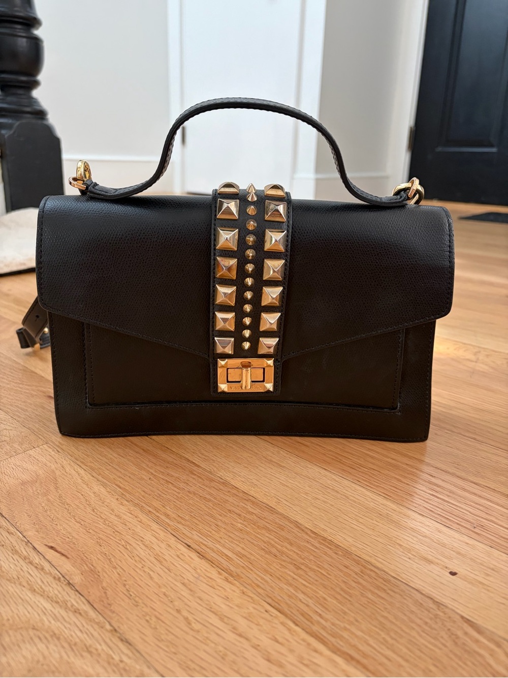 Valentino Black Top-Handle Studded Leather Satchel